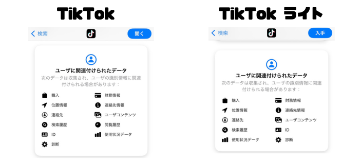 TIkTokとライトの違いアプリ取得情報